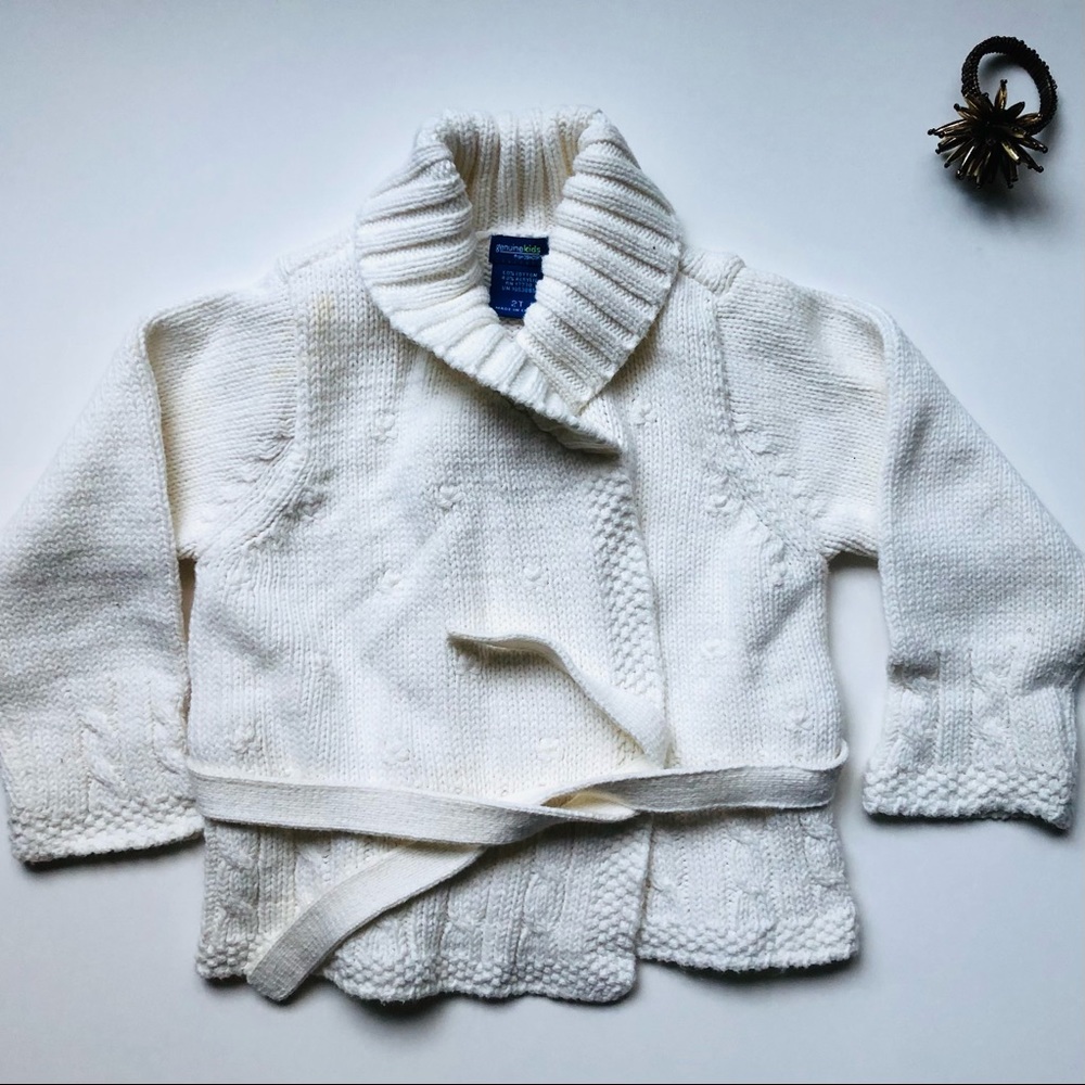 Oshkosh Shawl Collar White Belted Cardigan - Girls 2T